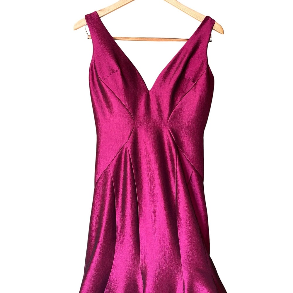 Mac Duggal Formal Dress Size 4 Magenta Taffeta Plunge Neck Trumpet Skirt - Picture 3 of 10